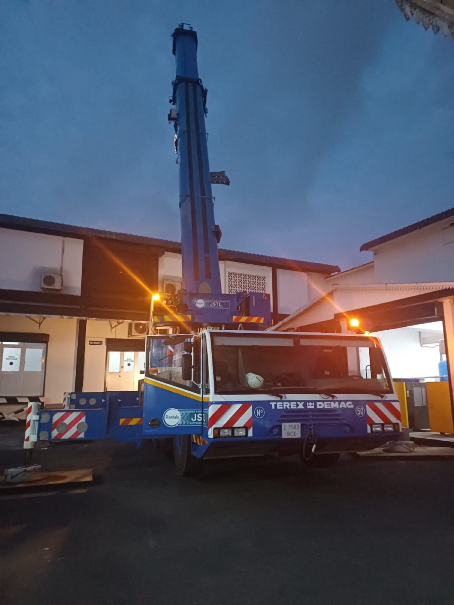 JSTL crane boom at dusk